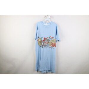 Vtg 90s Streetwear Womens OSFA Distressed Cat Kitten Flower Night Sleep T-Shirt